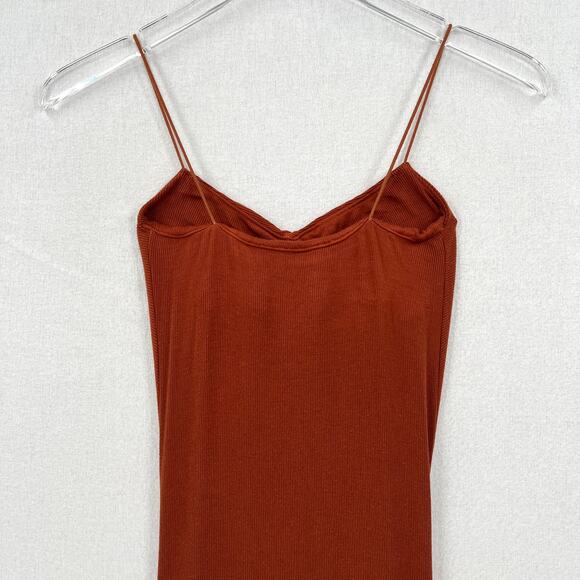 ENZA COSTA Dress Womens XS Umber Stretch Silk Knit Ruched Strappy Midi NEW - Picture 6 of 16